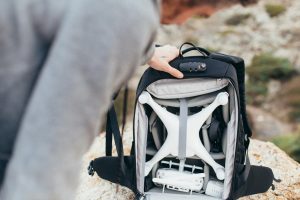 drone pilot photographer prepares launch flight